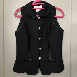 Cache Black Sleeveless Pearl-Button Vest